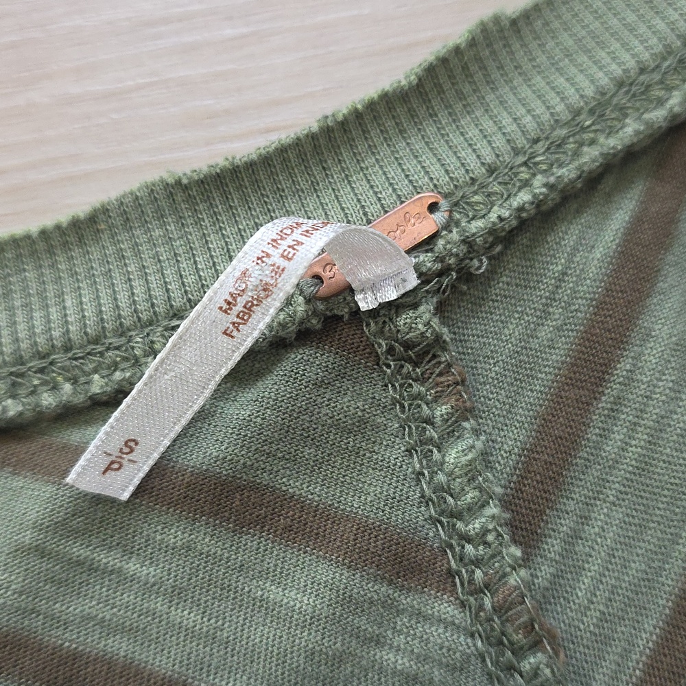 Free People Striped Olive Green Lace-Sleeve Women's Top - Picture 6 of 11